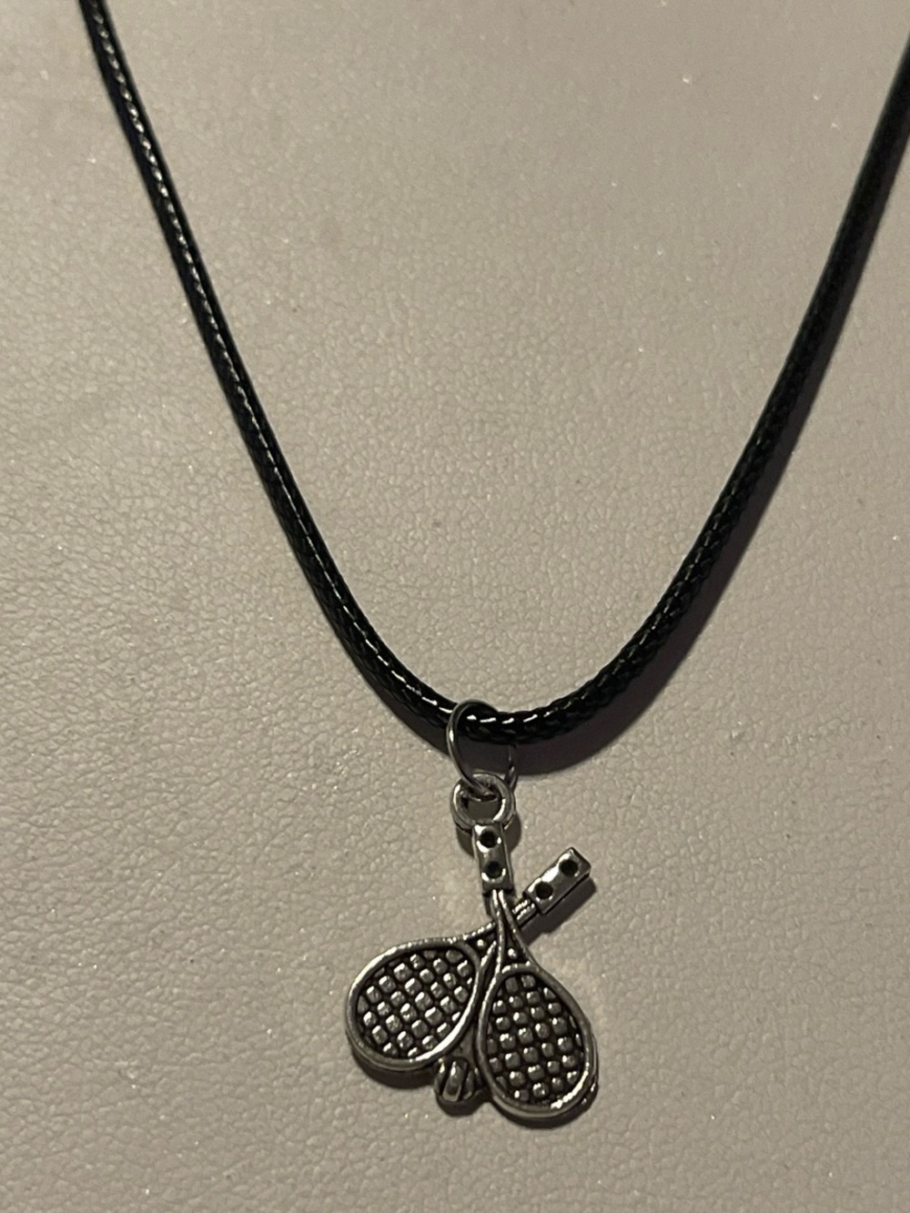 Tennis Racket Pendant Necklace in Silver and Black